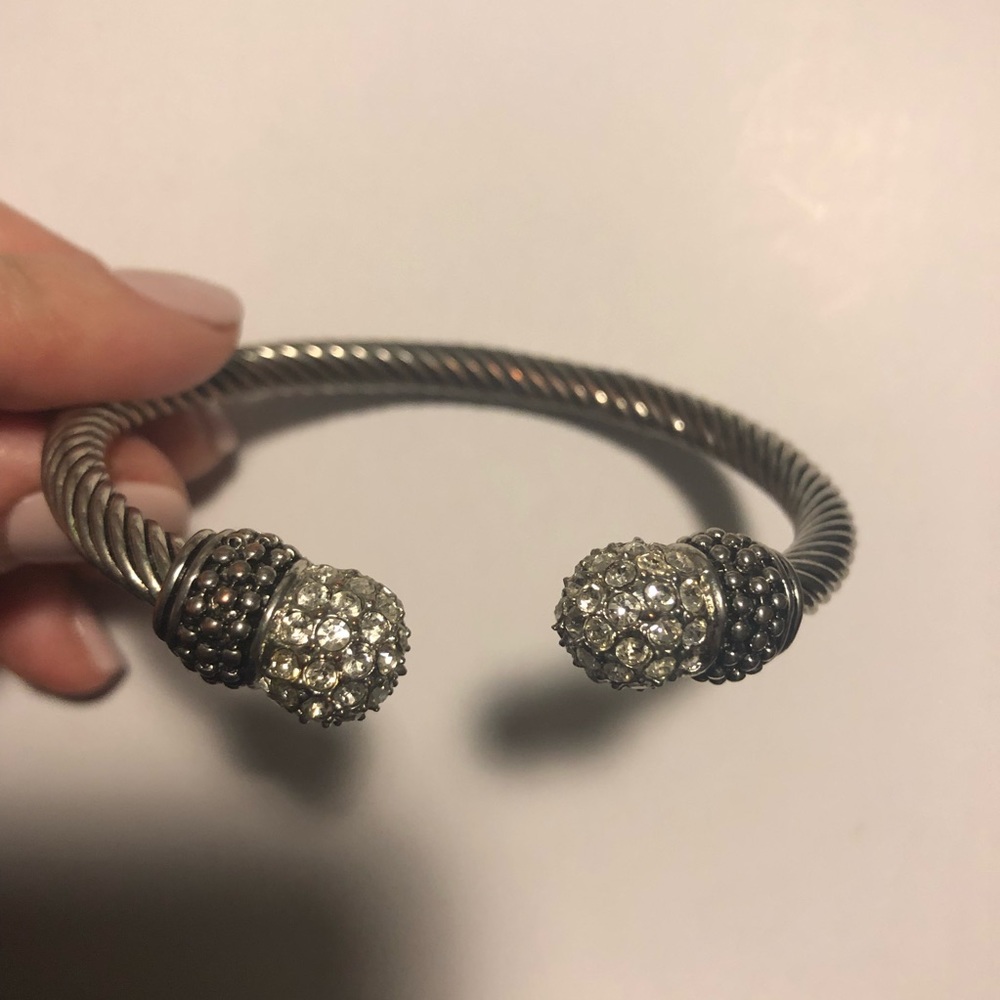 Silver/With Round Rhinestone Bangle, Resembles Dy - image 1